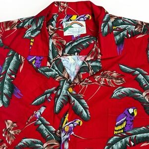 Vintage Paradise Found Hawaiian Shirt Mens XL Red Tom Selleck Magnum PI Aloha